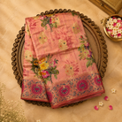 Blush Peach Semi Crepe Silk Saree with Floral Print & Floral Weave
