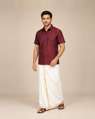 Maroon Red Plain Raw Silk Shirt