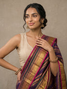 Multicolour Pure Kanjeevaram Silk Saree with Gold Zari Detailing - detail