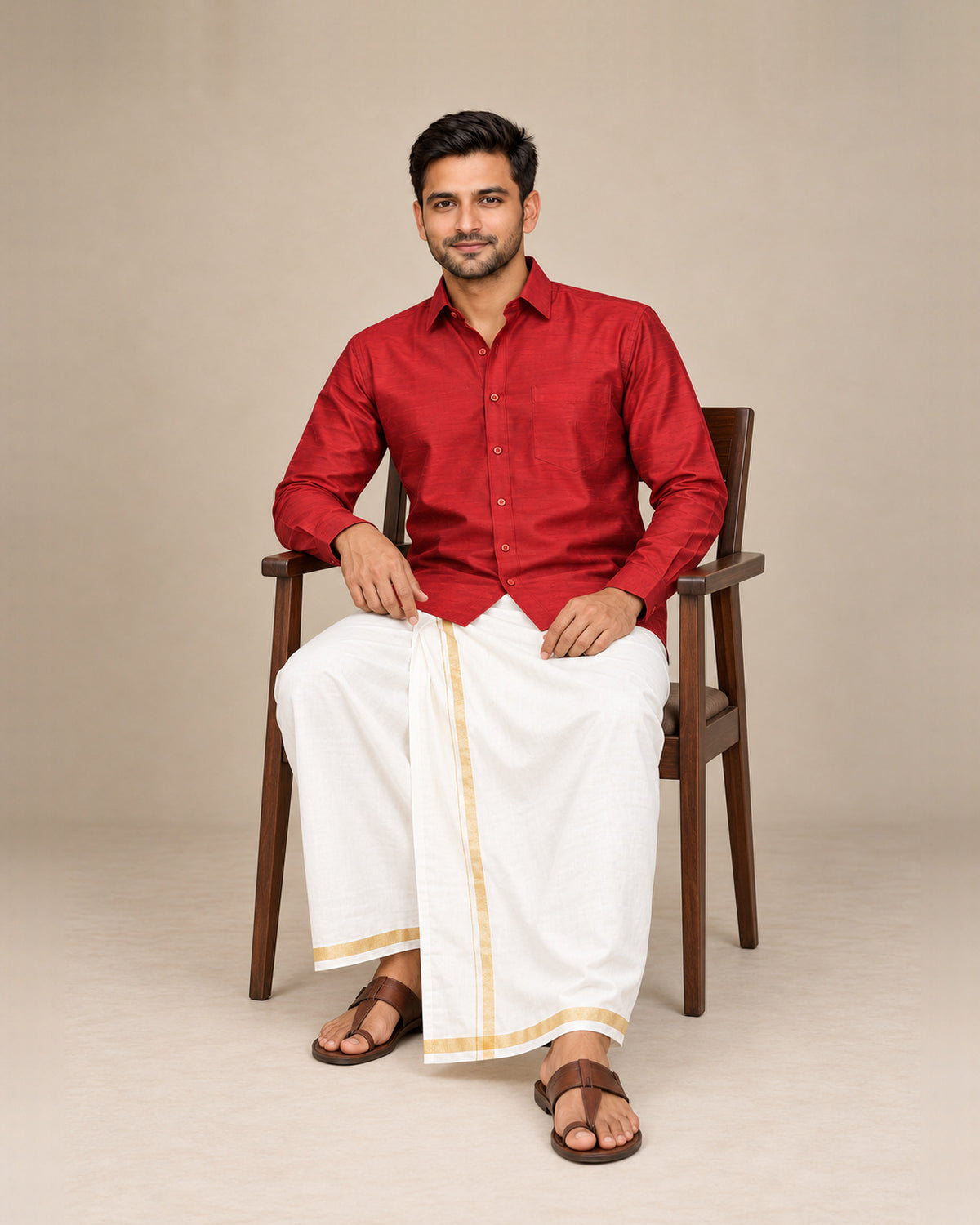 Brick Red Plain Raw Silk Shirt