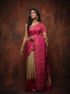 Golden Beige Pure Kanjeevaram Tissue Silk Saree with Diagonal Checks - detail