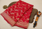Bright Pink Modal Banarasi Saree with Floral Zari Brocade & Floral Zari Border