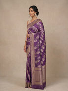 Purple Pure Banarasi Silk Saree with Gold & Silver Diagonal Motifs - detail