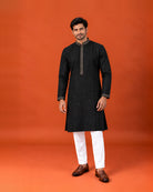 Black Silk Sequin-Detailed Kurta with White Pants