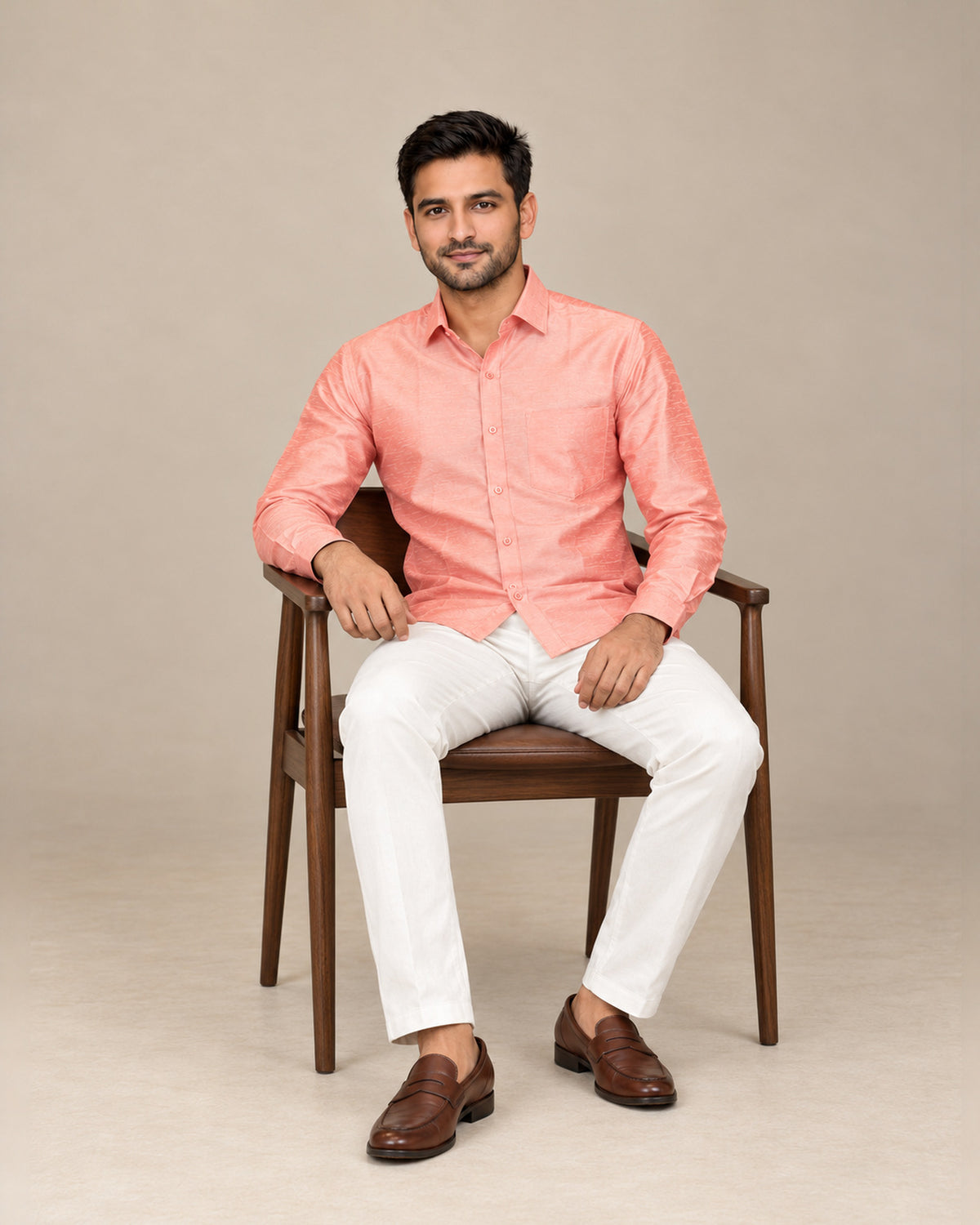 Peach Plain Raw Silk Shirt