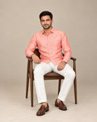 Peach Plain Raw Silk Shirt