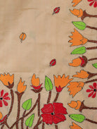 Cream Pure Tussar Silk Saree with Leaf Buttas & Floral Embroidery Border