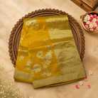 Yellow Semi Banarasi Tissue Silk Saree with Floral Gold Zari Weave & Border