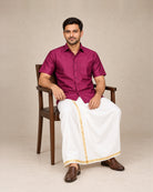 Dark Magenta Plain Raw Silk Shirt