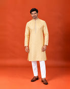 Yellowish Cream Embroidered Kurta with White Pants