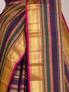 Multicolour Pure Kanjeevaram Silk Saree with Gold Zari Detailing - detail