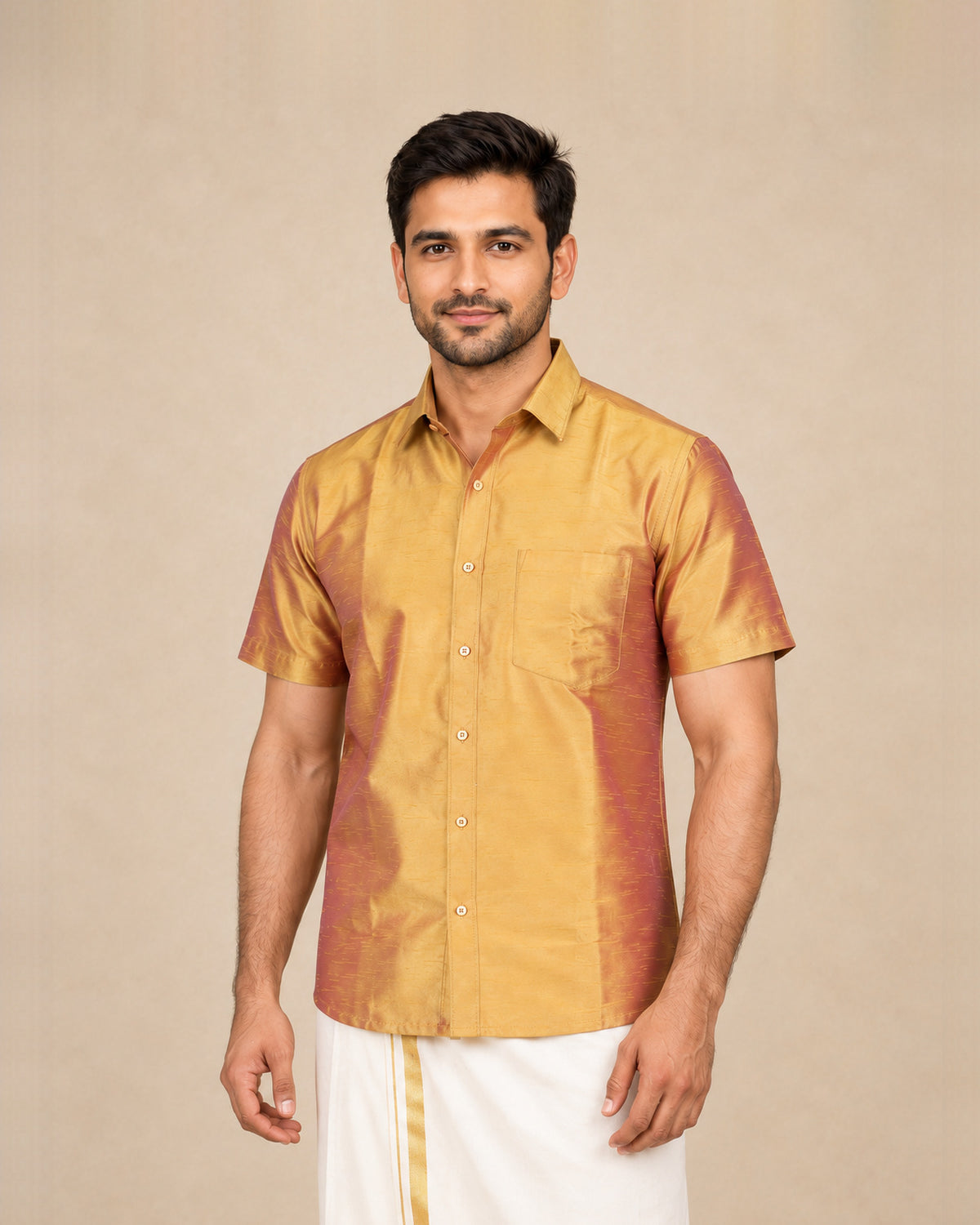 Golden Yellow Plain Raw Silk Shirt