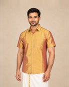 Golden Yellow Plain Raw Silk Shirt