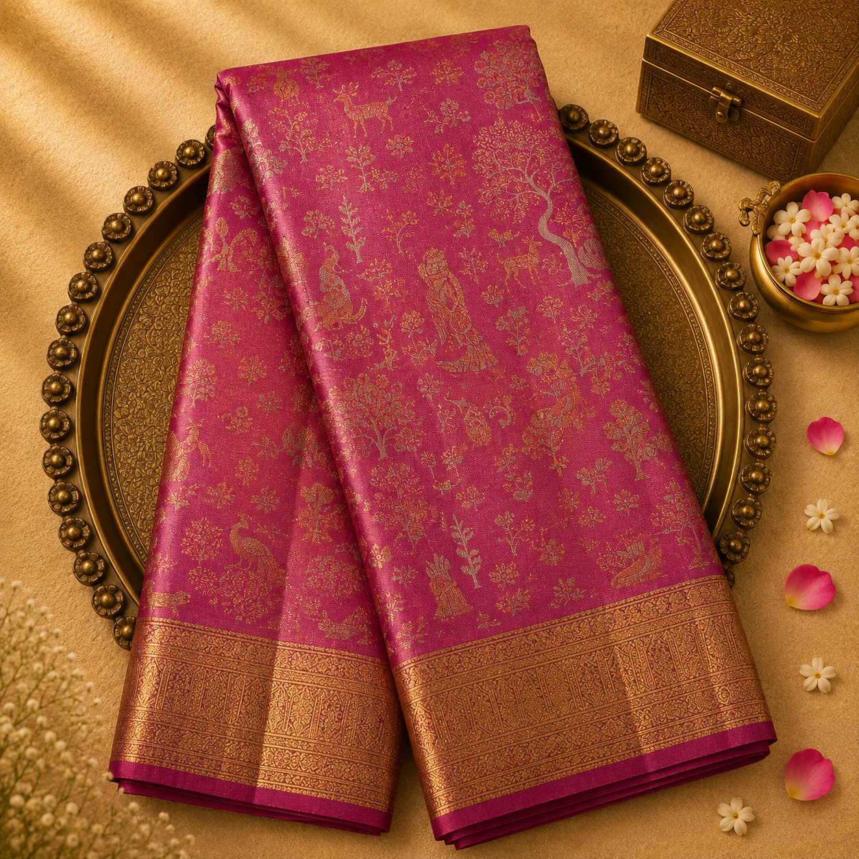 Pink Kanchivaram Pure Silk Saree with Tanchoi Weave