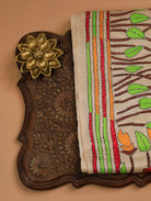 Cream Pure Tussar Silk Saree with Leaf Buttas & Floral Embroidery Border