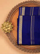 Navy Blue Mysore Crepe Silk Saree with Zari Stripes & Border