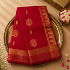 Red Pure Silk Cotton Saree with Gold Zari Motifs