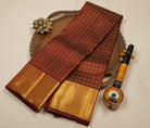 Maroon Red-Black Dual-Tone Pure Kanjeevaram Silk Saree with Zari Checks, Dots & Simple Border