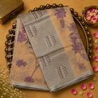 Beige Kotta Cotton Saree with Floral Design & Silver Zari Border