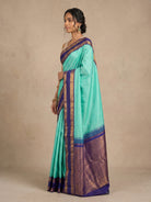 Light Teal Green Pure Vairaoosi Kanjeevaram Silk Saree with Ink Blue Border