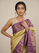 Light Mehandi Green Pure Kanjeevaram Silk Saree with Brocade Zari - detail