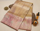 Pink-Blue Dual-Tone Kanjeevaram Tissue Silk Saree with Diagonal Weave & Pink-Gold Zari Border