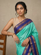 Light Teal Green Pure Vairaoosi Kanjeevaram Silk Saree with Ink Blue Border - detail