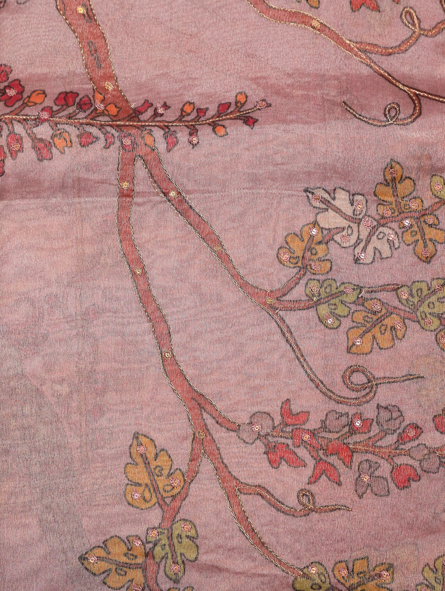 Onion Pink Pure Organza Tissue Silk Saree with Floral Print & Zari Border