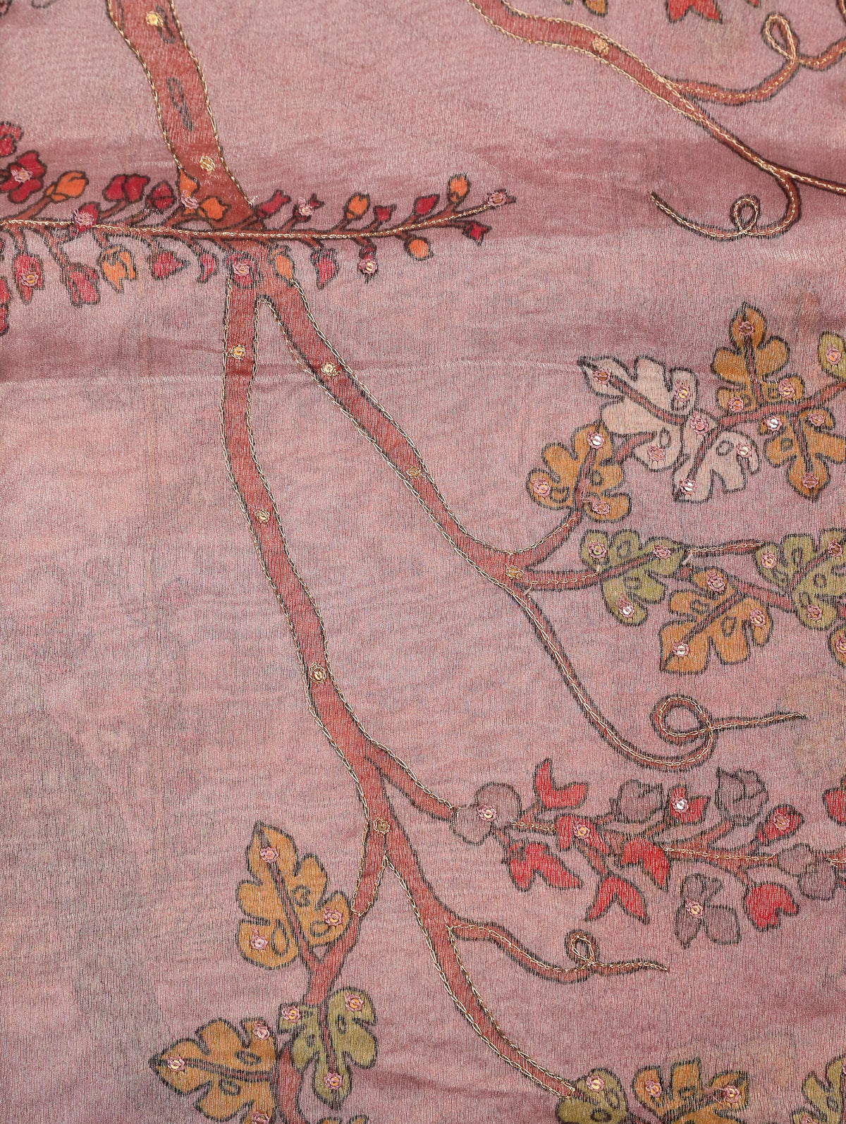 Onion Pink Pure Organza Tissue Silk Saree with Floral Print & Zari Border