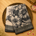 Beige Semi Crepe Silk Saree with Black Traditional Border