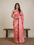 Red Pure Banarasi Brocade Silk Saree with Meenakari & Gold Zari Border - detail