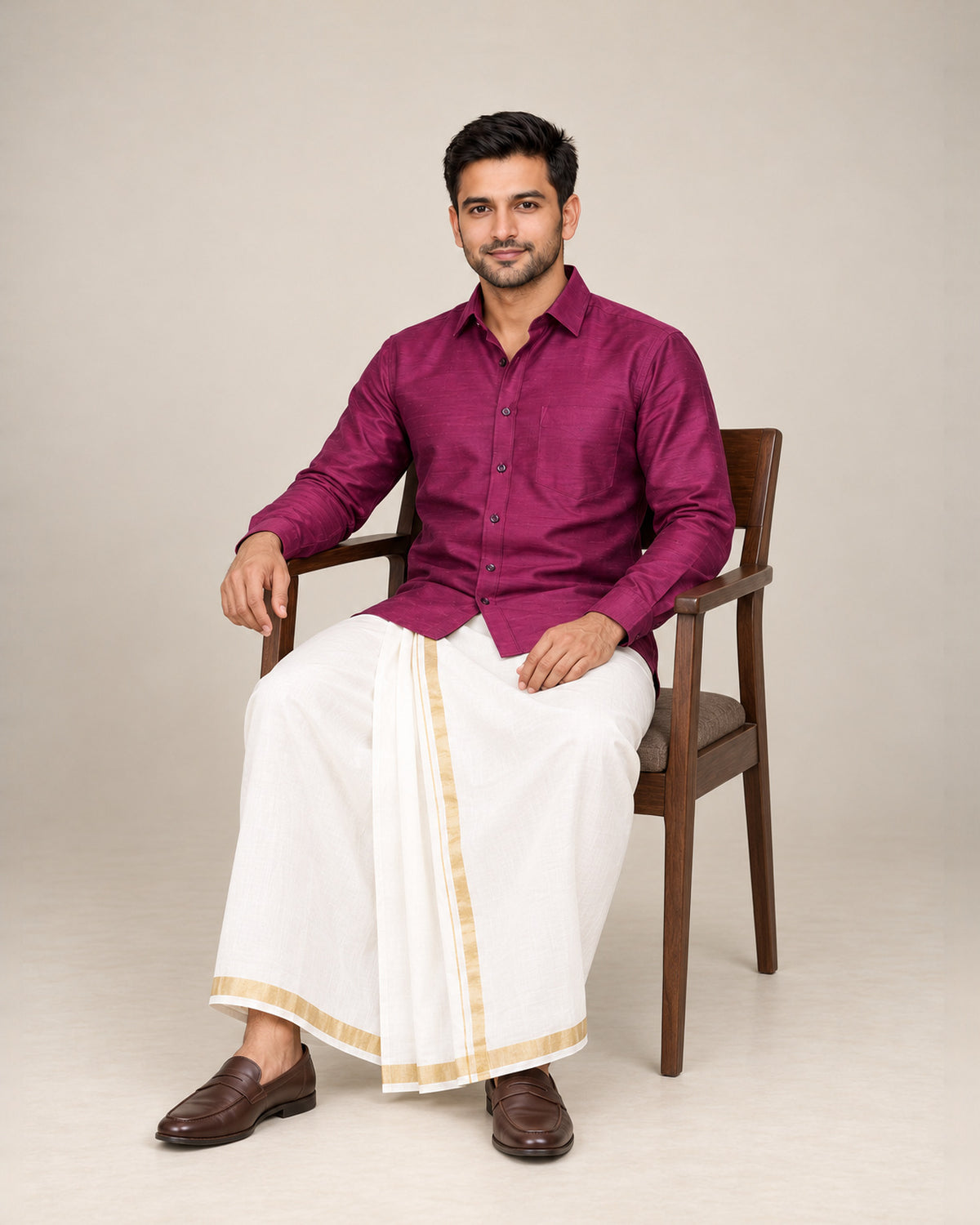 Purple Plum Plain Raw Silk Shirt