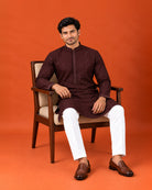 Maroon Red Silk Embroidered Sequin Kurta with White Pants