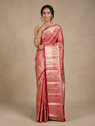 Orangish & Red Pure Kanjeevaram Silk Saree with Gold Brocade - detail