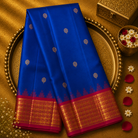Bright Dark Blue Kanjeevaram Silk Saree with Zari Buttas