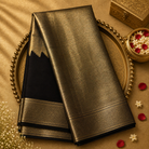 Black-Gold Half-and-Half Pure Mysore Crepe Silk Saree with Zari Border