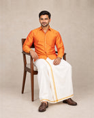 Burnt Mustard Orange Plain Raw Silk Shirt