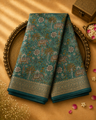 Sea Green Maheshwari Cotton Saree with All-Over Print & Zari Border