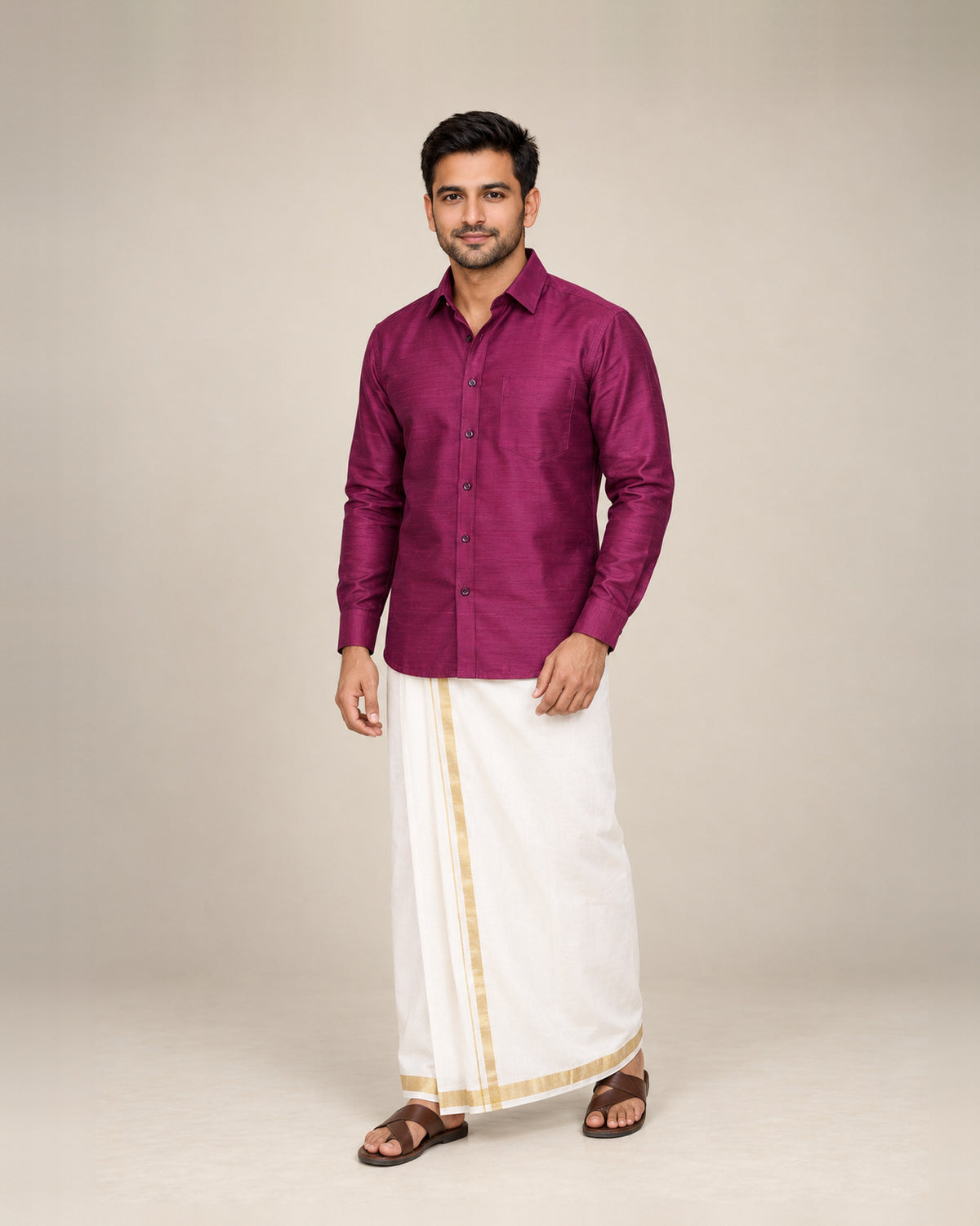 Purple Plum Plain Raw Silk Shirt