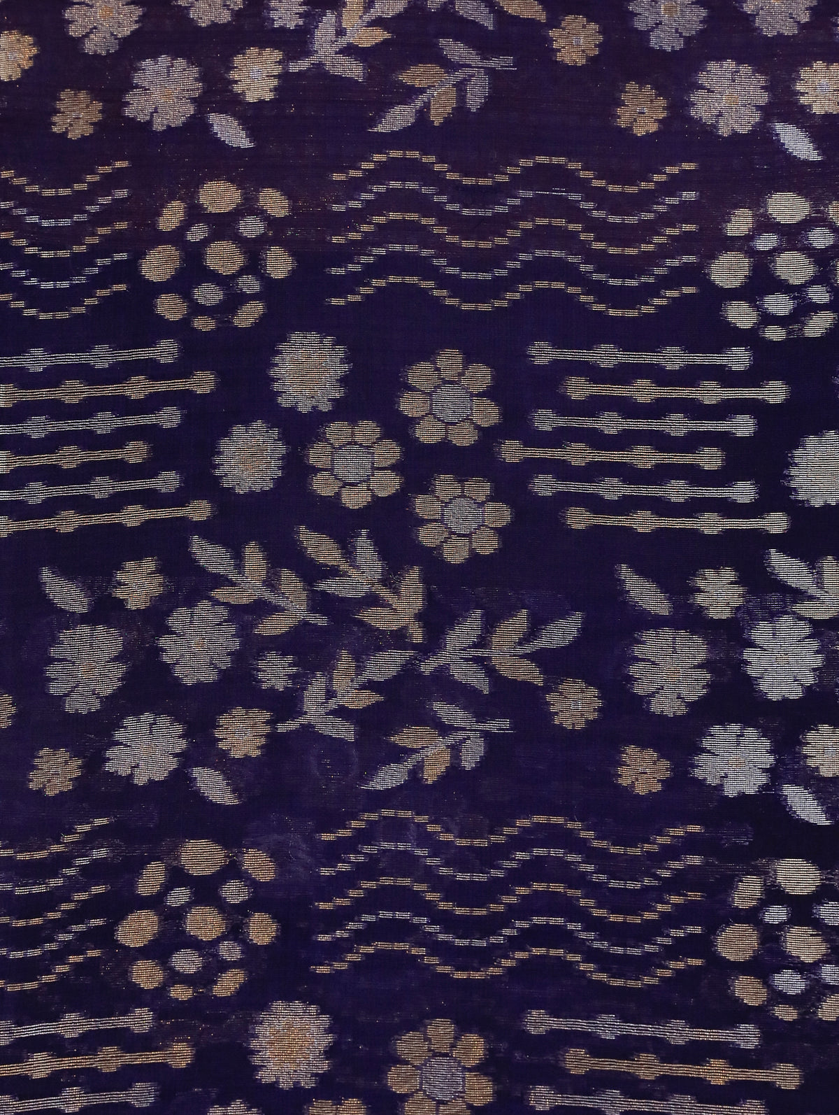 Navy Blue Pure Banarasi Organza Silk Saree with Floral Zari Brocade