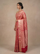 Orangish & Red Pure Kanjeevaram Silk Saree with Gold Brocade