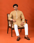Sand Brown Cotton Kurta with White Pants