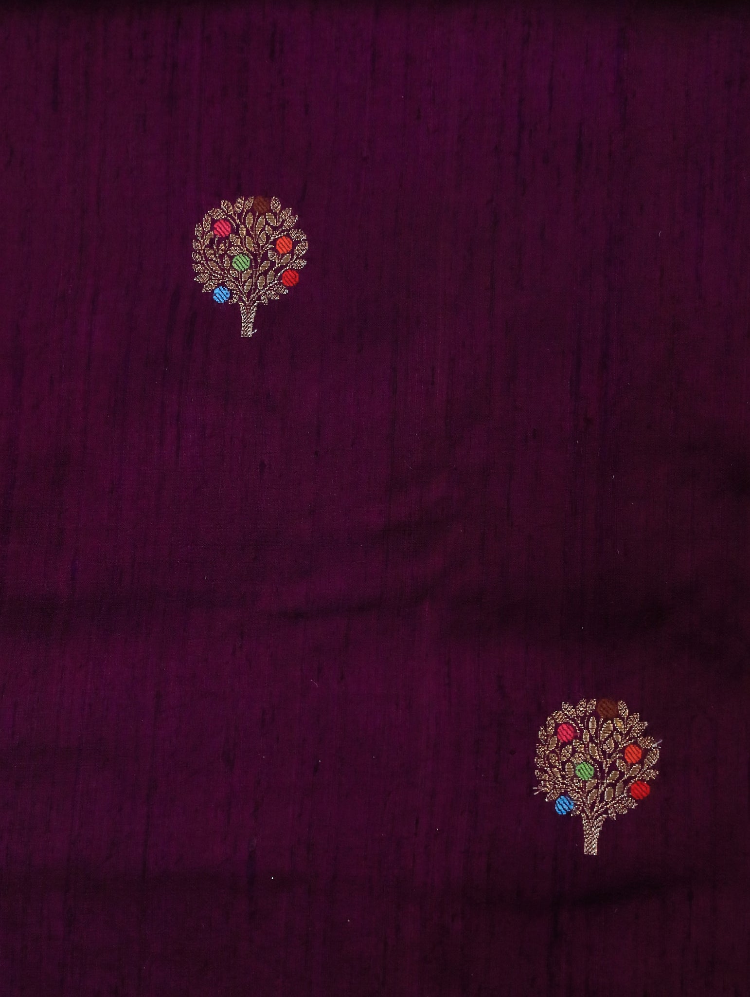 Purple Pure Tussar Silk Saree with Zari Motifs & Embroidered Organza Border