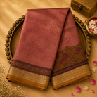 Onion Pink Chanderi Silk Saree with All-Over Print & Mustard Zari Border