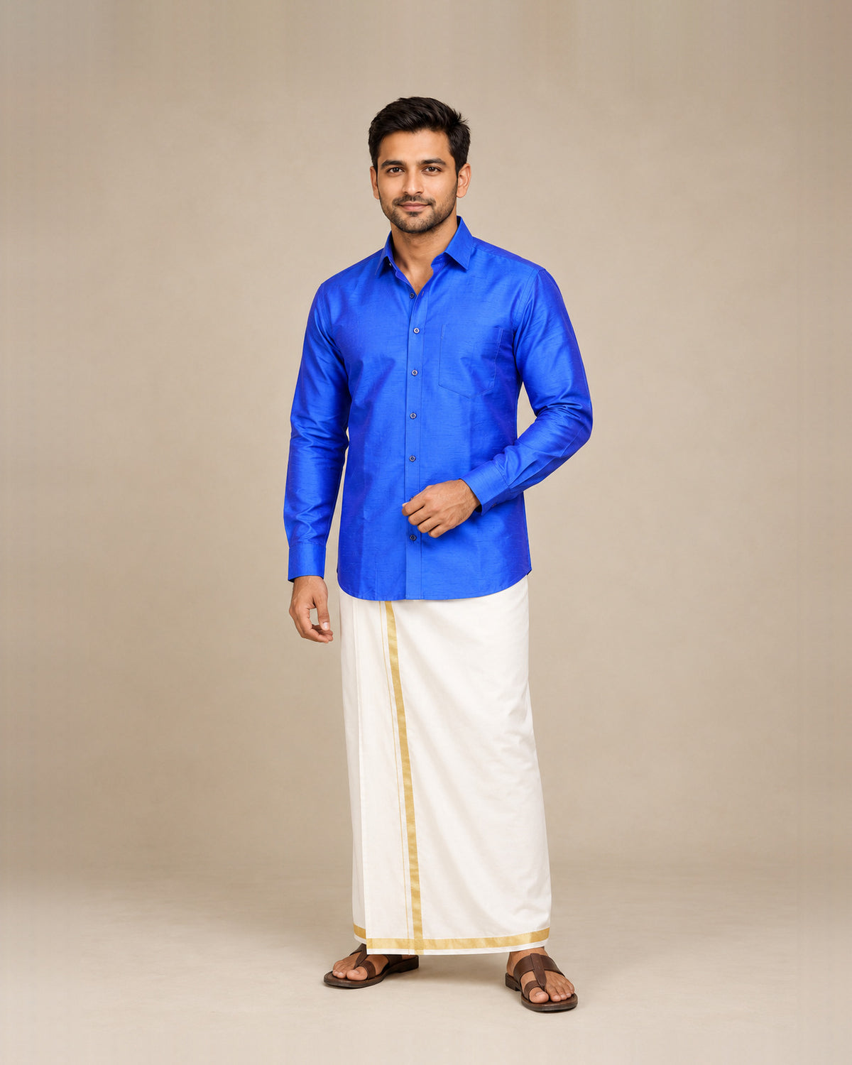 Dark Blue Plain Raw Silk Shirt