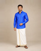 Dark Blue Plain Raw Silk Shirt
