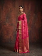 Bright Red & Pink Dual-Tone Pure Kanjeevaram Silk Saree with Zari Checks