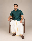 Dark Green Plain Raw Silk Shirt