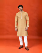 Sand Brown Cotton Kurta with White Pants