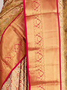 Golden Kanjeevaram Silk Saree with Brocade Weave & Red Zari Border - detail